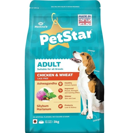 Mankinds Petstar Adult Dog Food Chicken And Wheat 3 Kg